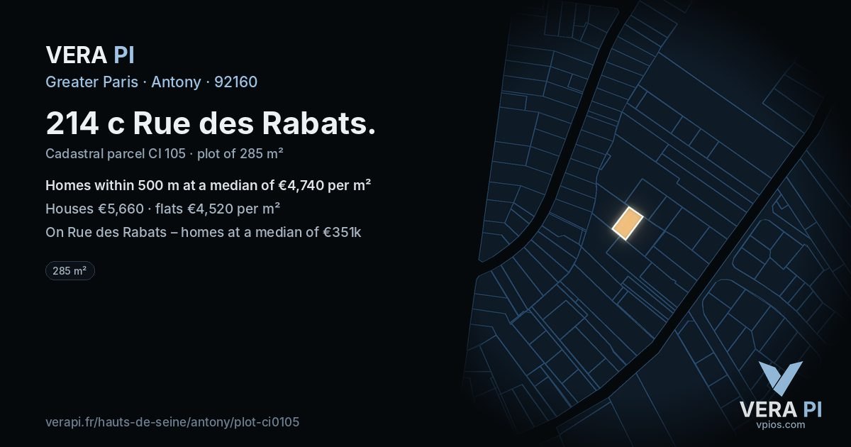 214 c Rue des Rabats, Antony at night – the plot lit, the parcels around coloured by the prices near them
