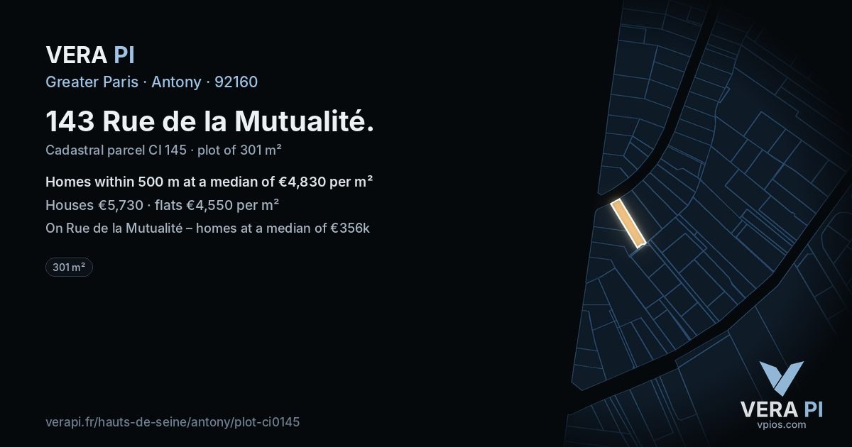 143 Rue de la Mutualité, Antony at night – the plot lit, the parcels around coloured by the prices near them