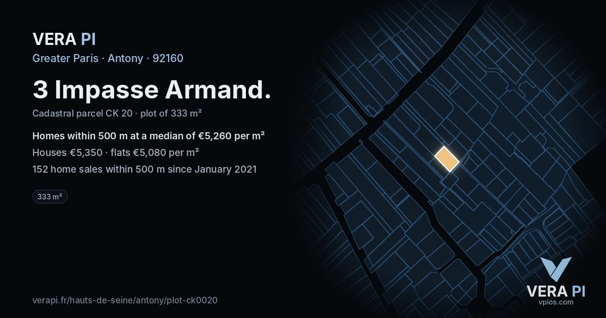 3 Impasse Armand, Antony at night – the plot lit, the parcels around coloured by the prices near them