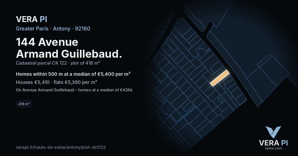 144 Avenue Armand Guillebaud, Antony at night – the plot lit, the parcels around coloured by the prices near them