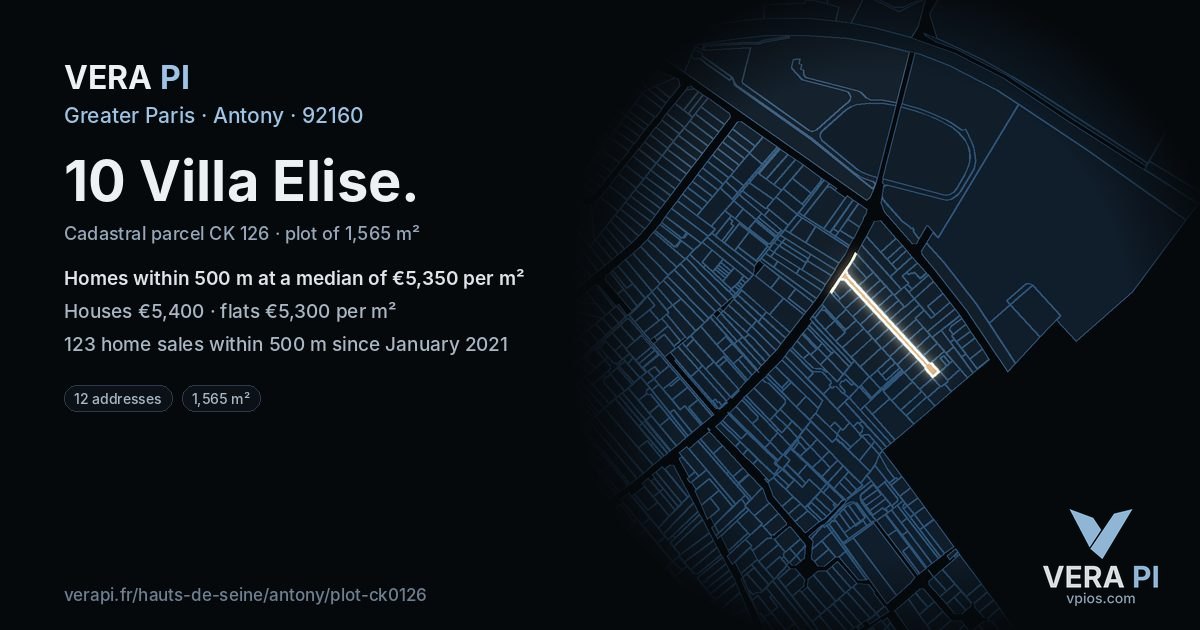 10 Villa Elise, Antony at night – the plot lit, the parcels around coloured by the prices near them