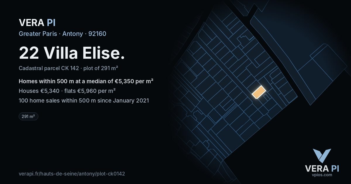 22 Villa Elise, Antony at night – the plot lit, the parcels around coloured by the prices near them