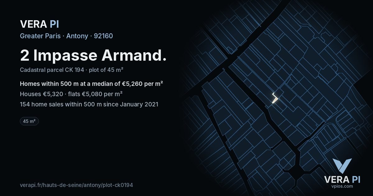 2 Impasse Armand, Antony at night – the plot lit, the parcels around coloured by the prices near them