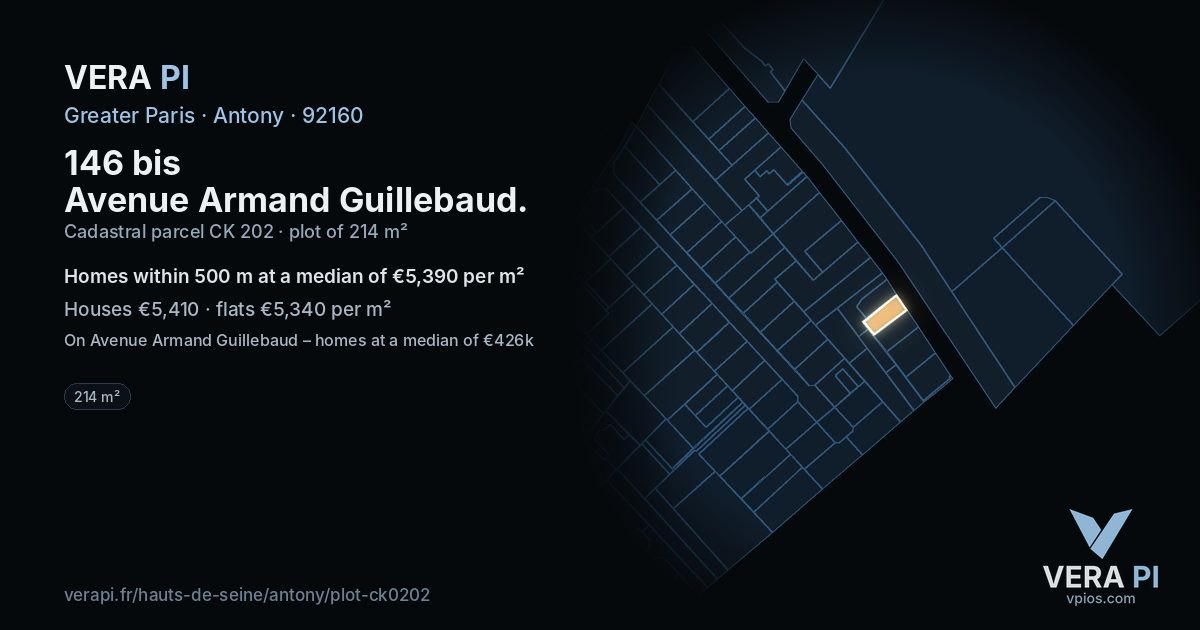 146 bis Avenue Armand Guillebaud, Antony at night – the plot lit, the parcels around coloured by the prices near them