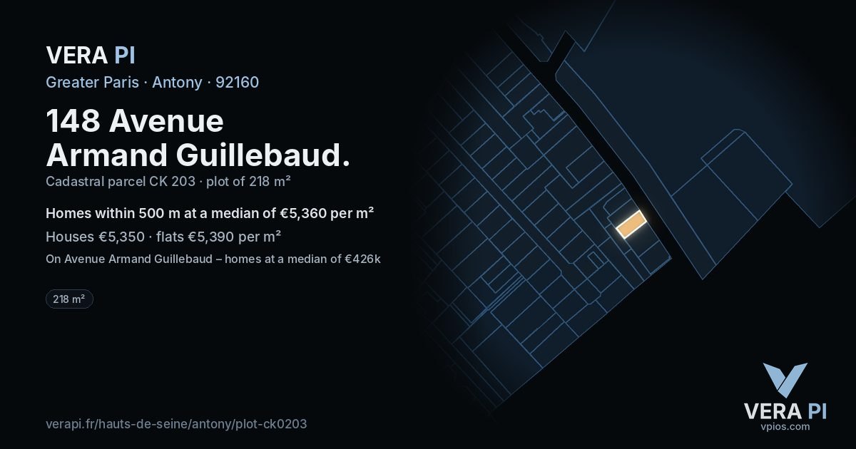 148 Avenue Armand Guillebaud, Antony at night – the plot lit, the parcels around coloured by the prices near them