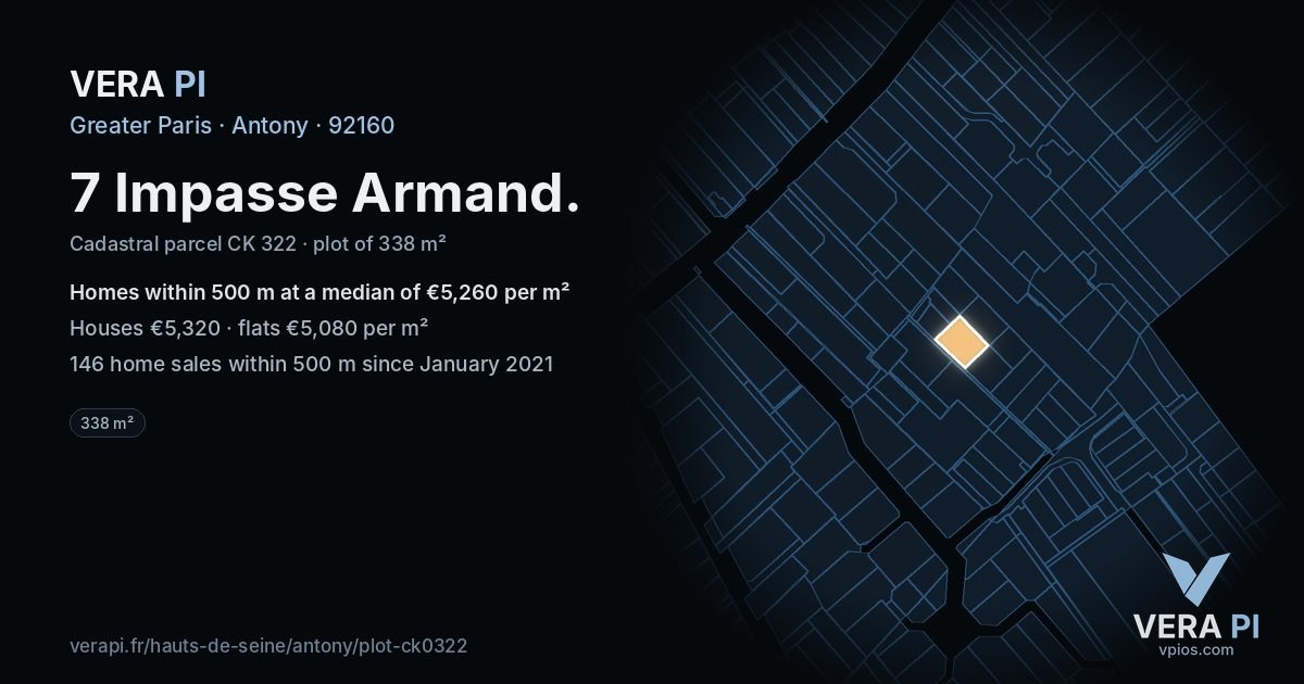 7 Impasse Armand, Antony at night – the plot lit, the parcels around coloured by the prices near them