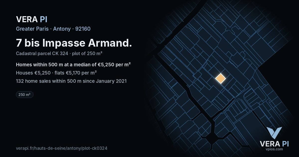 7 bis Impasse Armand, Antony at night – the plot lit, the parcels around coloured by the prices near them