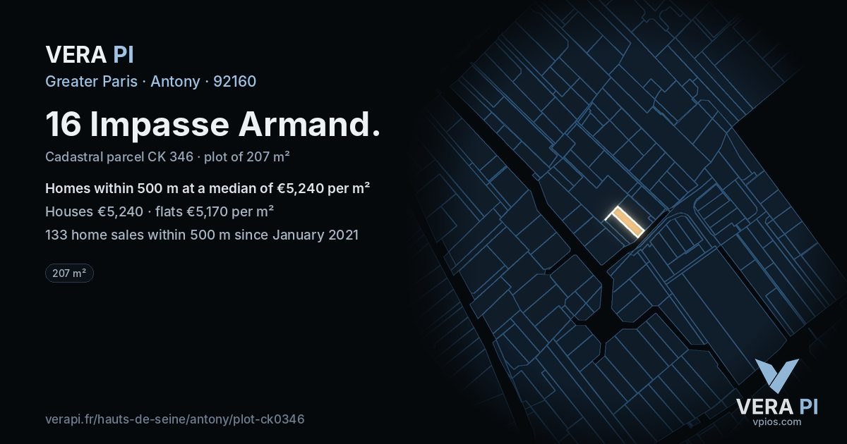 16 Impasse Armand, Antony at night – the plot lit, the parcels around coloured by the prices near them