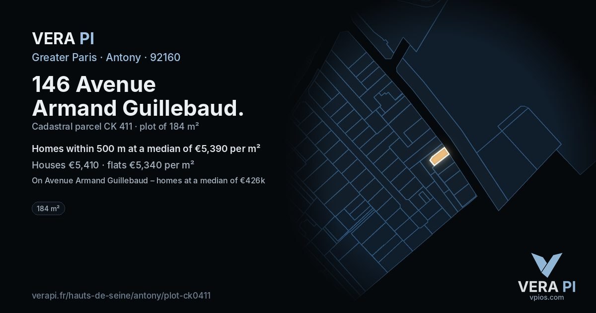 146 Avenue Armand Guillebaud, Antony at night – the plot lit, the parcels around coloured by the prices near them