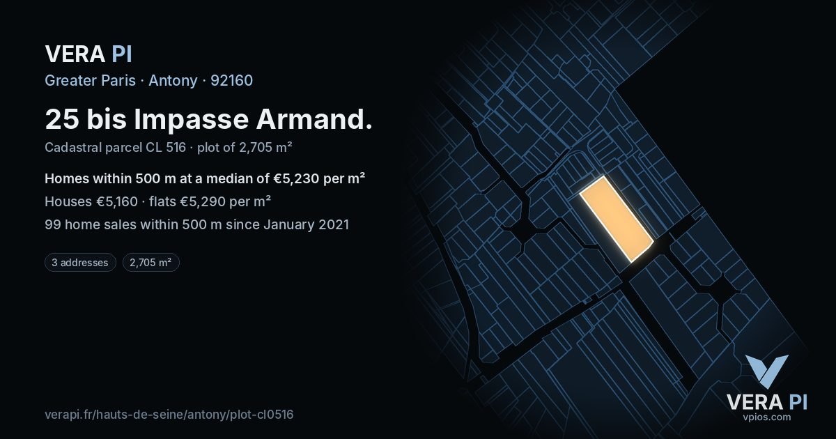 25 bis Impasse Armand, Antony at night – the plot lit, the parcels around coloured by the prices near them