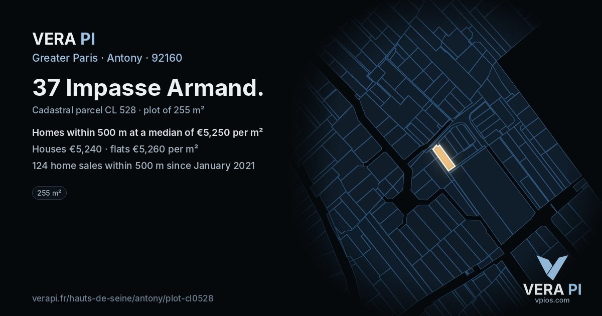 37 Impasse Armand, Antony at night – the plot lit, the parcels around coloured by the prices near them