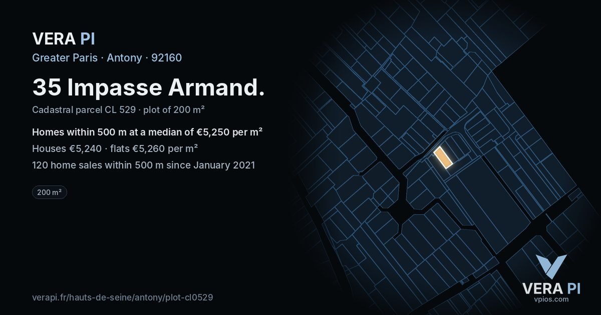 35 Impasse Armand, Antony at night – the plot lit, the parcels around coloured by the prices near them