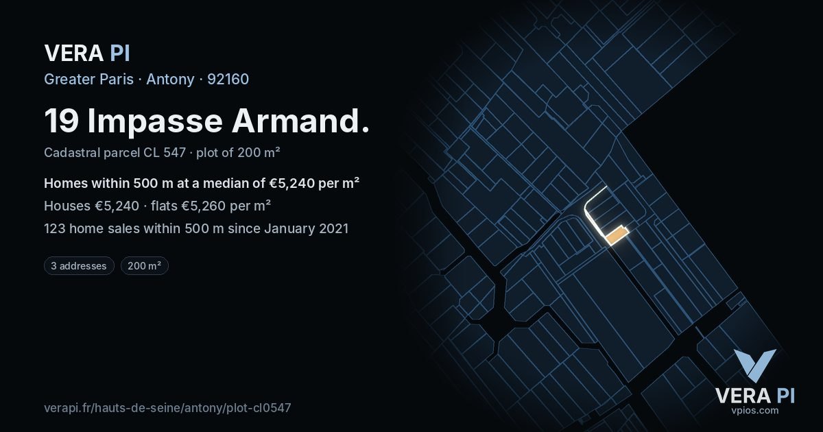 19 Impasse Armand, Antony at night – the plot lit, the parcels around coloured by the prices near them