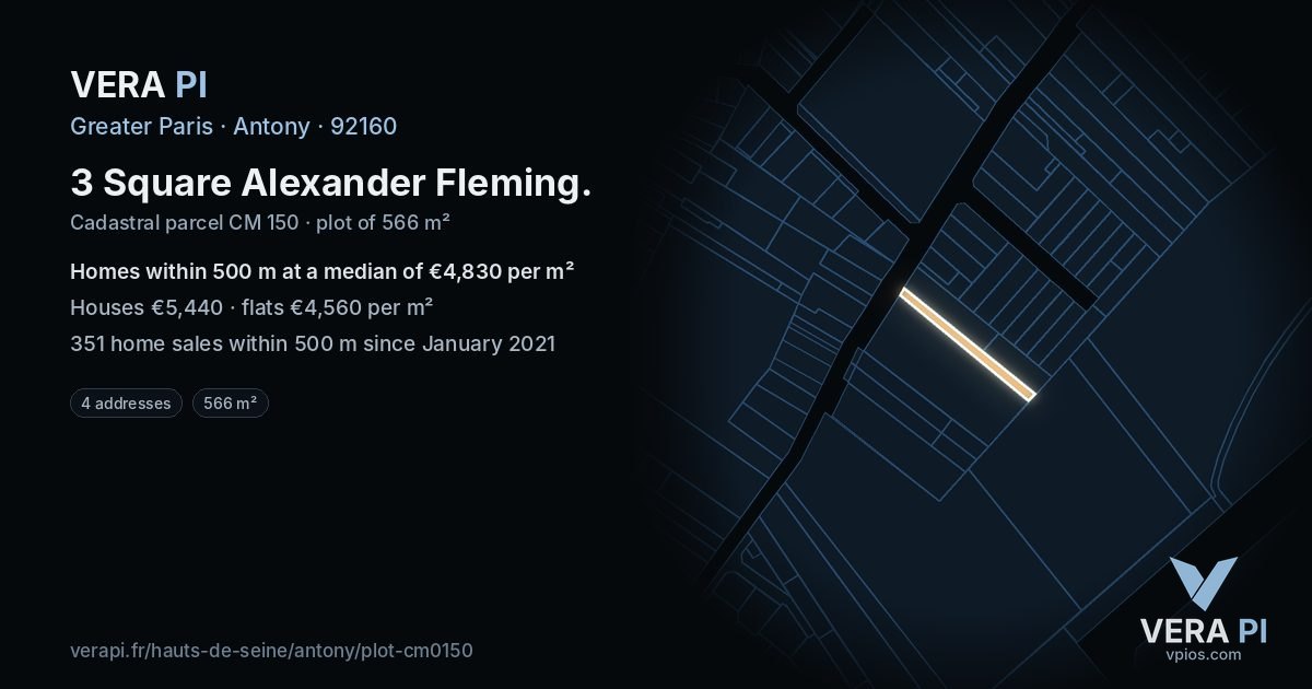 3 Square Alexander Fleming, Antony at night – the plot lit, the parcels around coloured by the prices near them