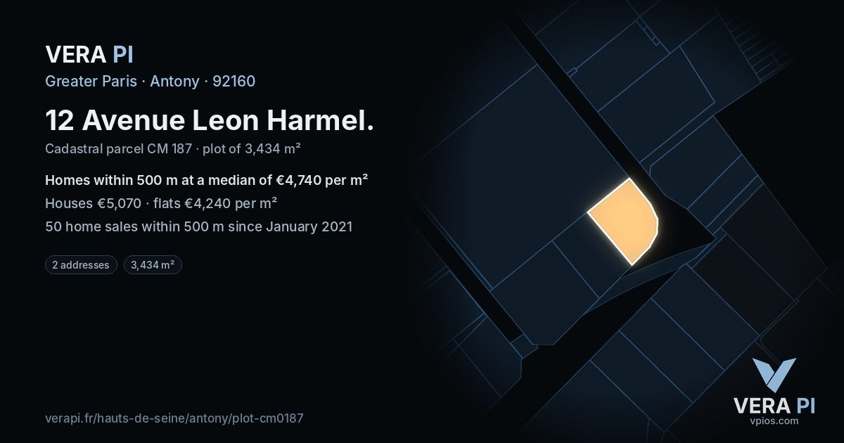 12 Avenue Leon Harmel, Antony at night – the plot lit, the parcels around coloured by the prices near them