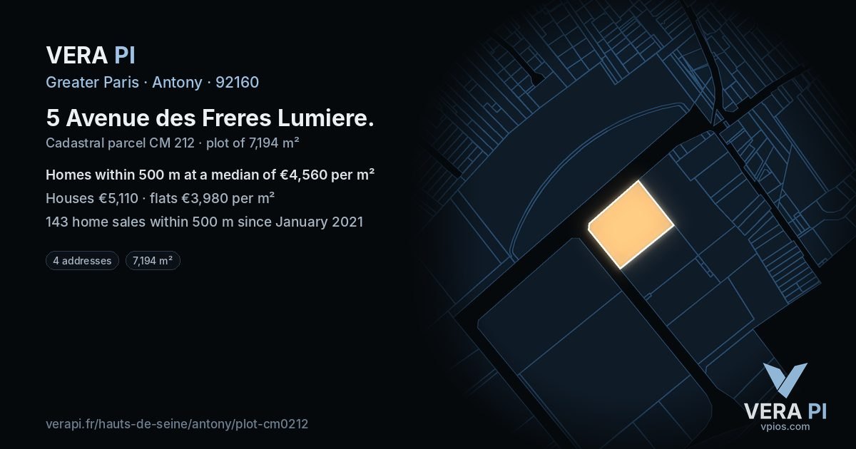 5 Avenue des Freres Lumiere, Antony at night – the plot lit, the parcels around coloured by the prices near them