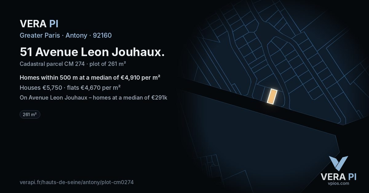 51 Avenue Leon Jouhaux, Antony at night – the plot lit, the parcels around coloured by the prices near them