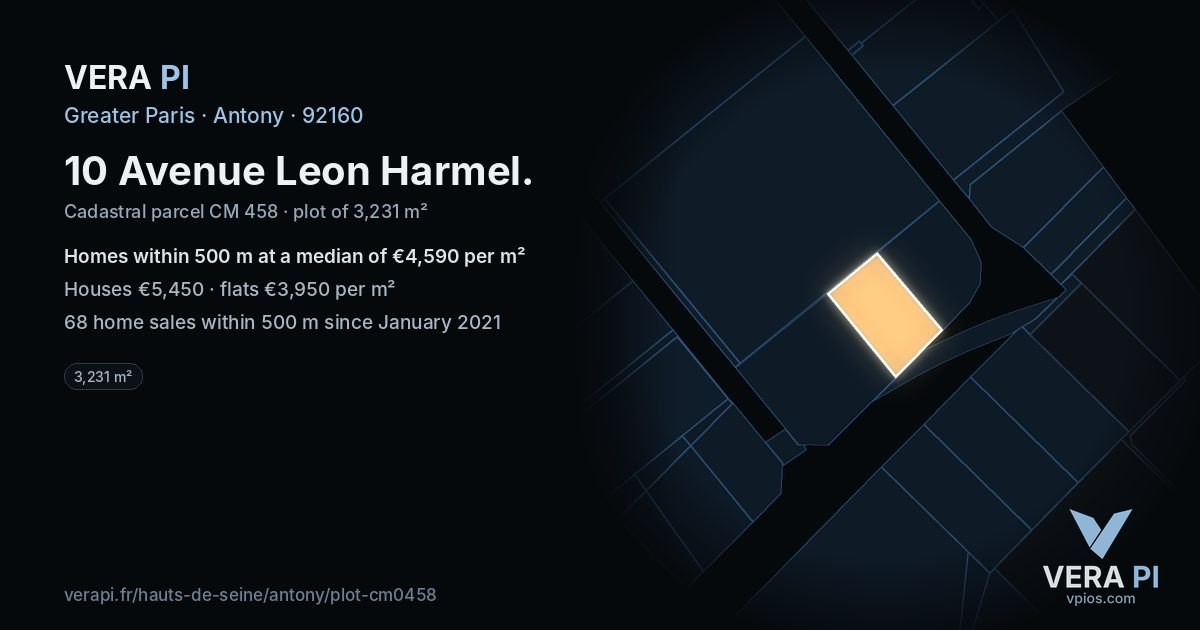 10 Avenue Leon Harmel, Antony at night – the plot lit, the parcels around coloured by the prices near them