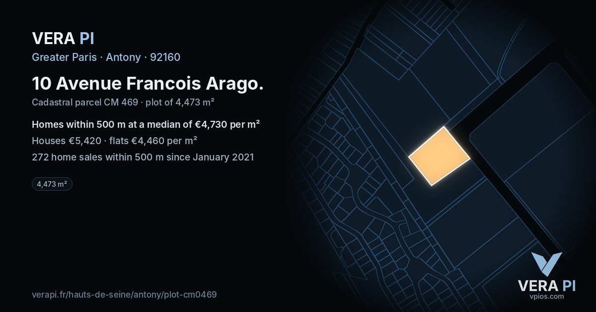 10 Avenue Francois Arago, Antony at night – the plot lit, the parcels around coloured by the prices near them