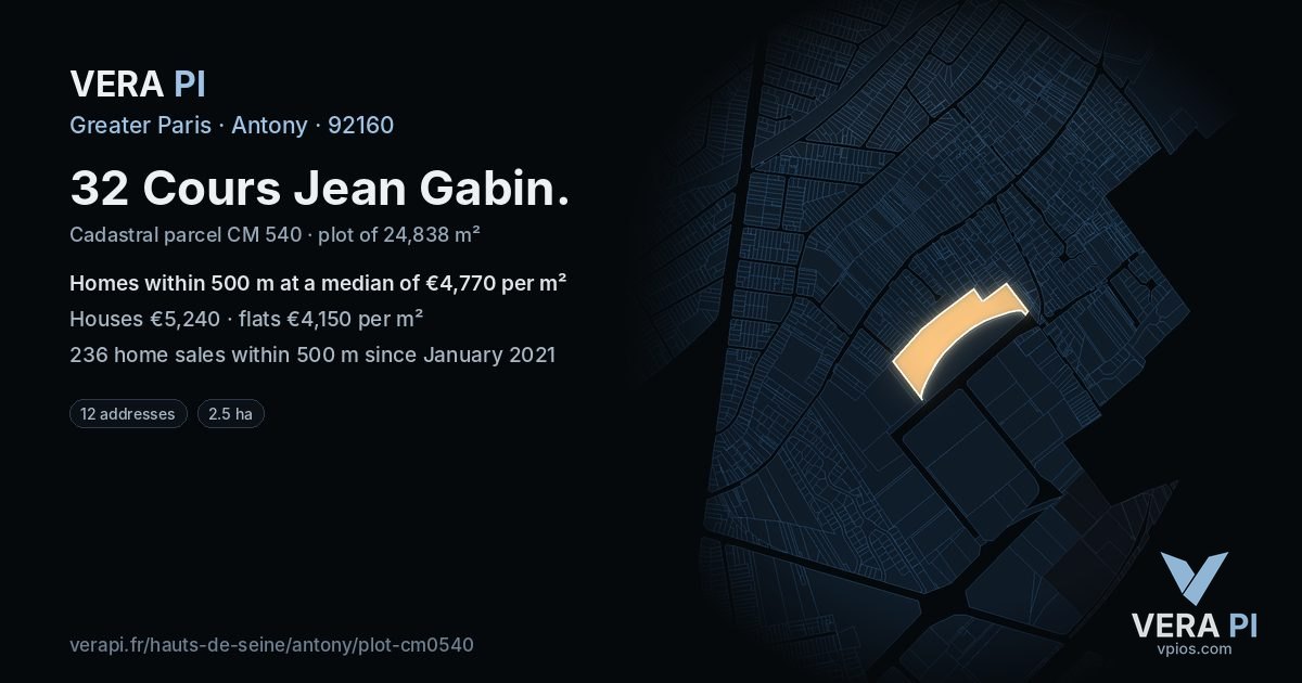 32 Cours Jean Gabin, Antony at night – the plot lit, the parcels around coloured by the prices near them
