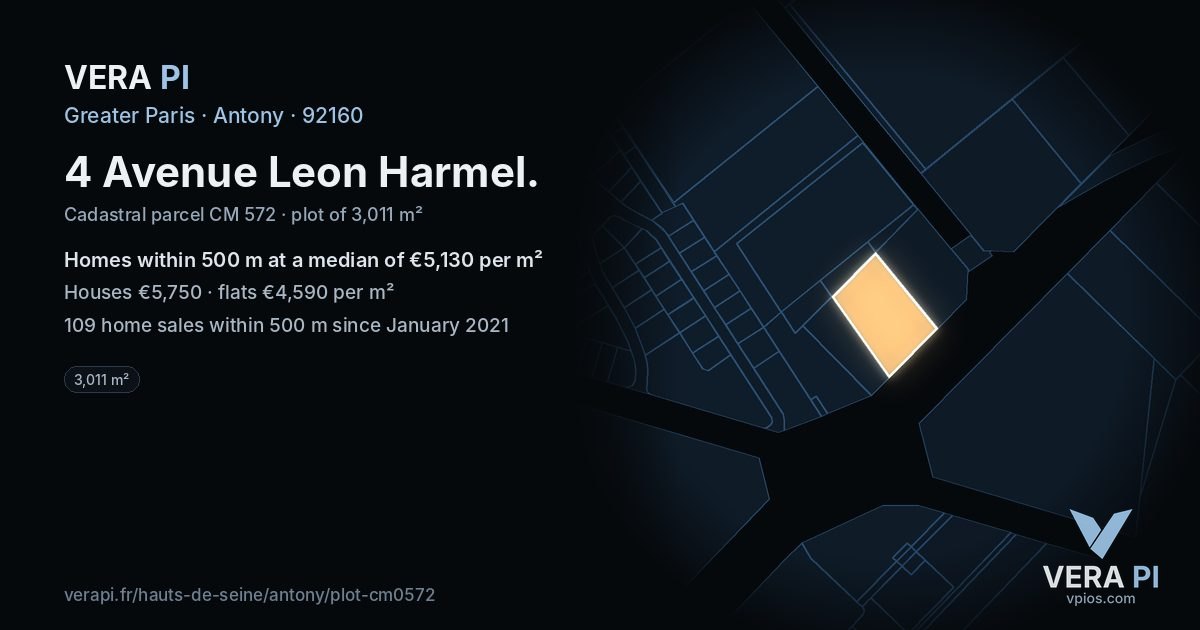 4 Avenue Leon Harmel, Antony at night – the plot lit, the parcels around coloured by the prices near them