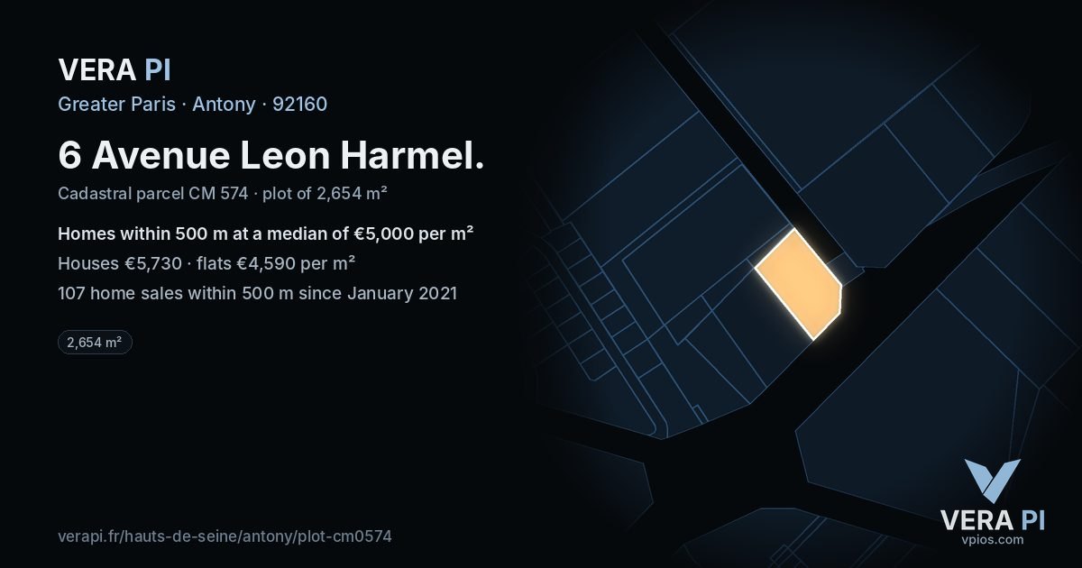 6 Avenue Leon Harmel, Antony at night – the plot lit, the parcels around coloured by the prices near them