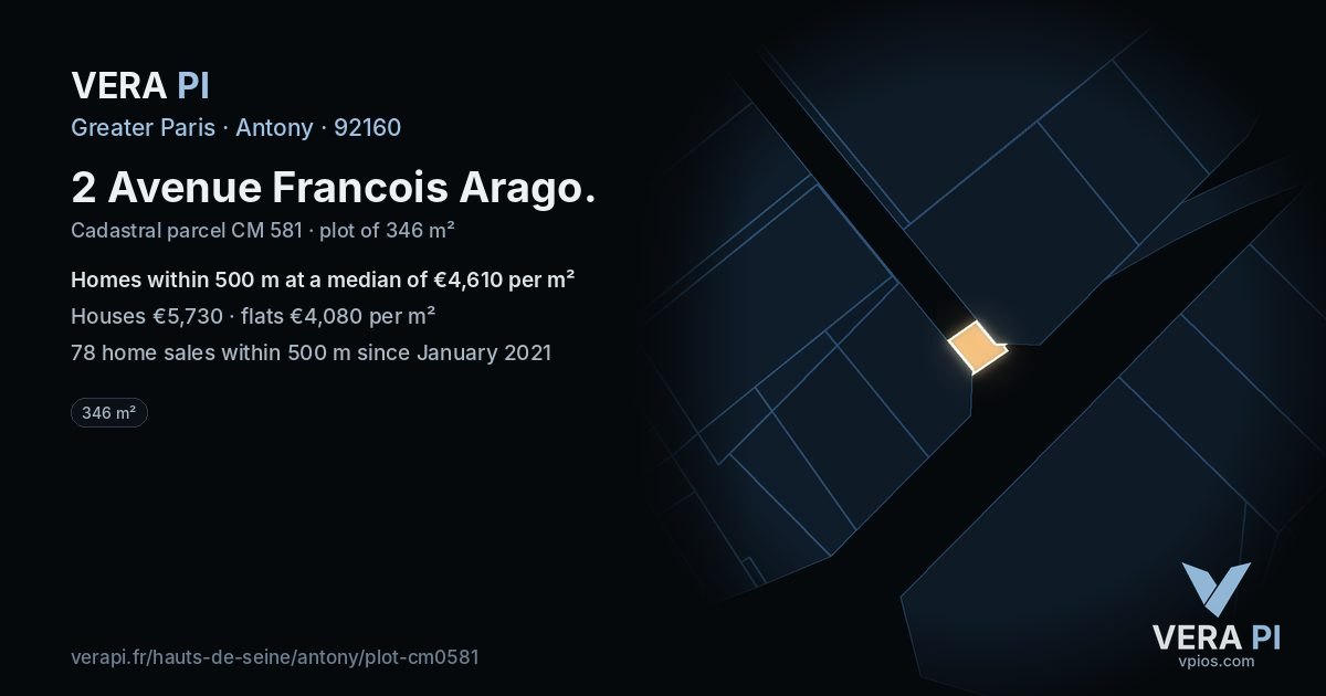 2 Avenue Francois Arago, Antony at night – the plot lit, the parcels around coloured by the prices near them