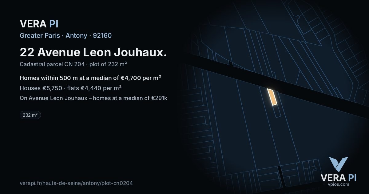 22 Avenue Leon Jouhaux, Antony at night – the plot lit, the parcels around coloured by the prices near them