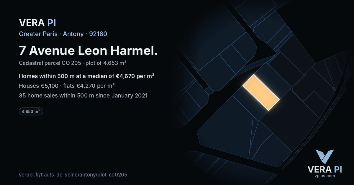 7 Avenue Leon Harmel, Antony at night – the plot lit, the parcels around coloured by the prices near them