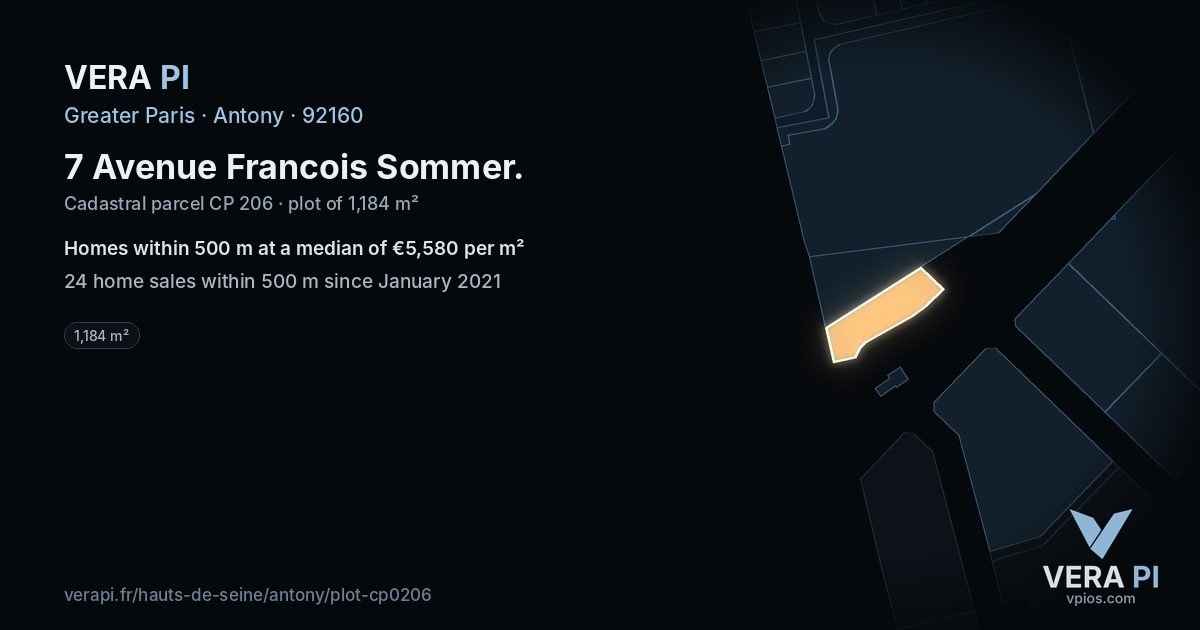 7 Avenue Francois Sommer, Antony at night – the plot lit, the parcels around coloured by the prices near them