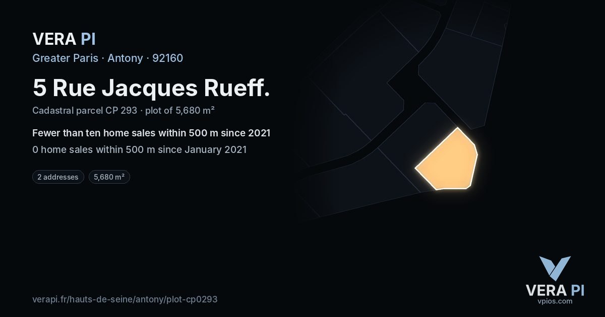 5 Rue Jacques Rueff, Antony at night – the plot lit, the parcels around coloured by the prices near them