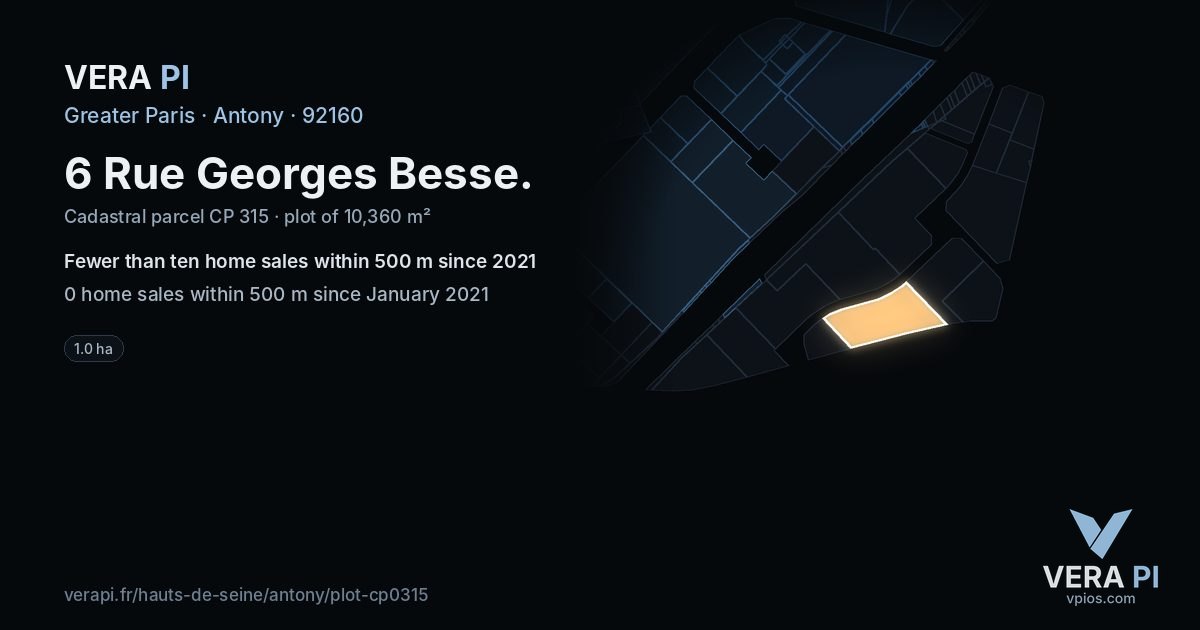 6 Rue Georges Besse, Antony at night – the plot lit, the parcels around coloured by the prices near them