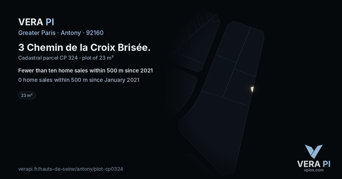 3 Chemin de la Croix Brisée, Antony at night – the plot lit, the parcels around coloured by the prices near them