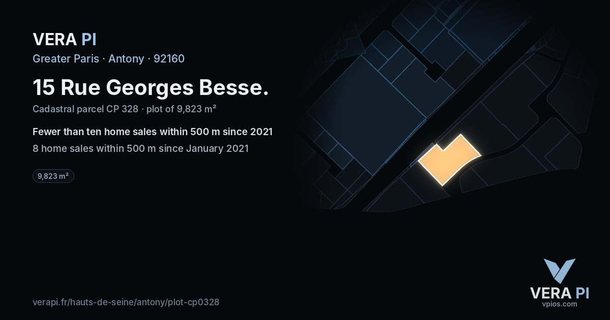 15 Rue Georges Besse, Antony at night – the plot lit, the parcels around coloured by the prices near them