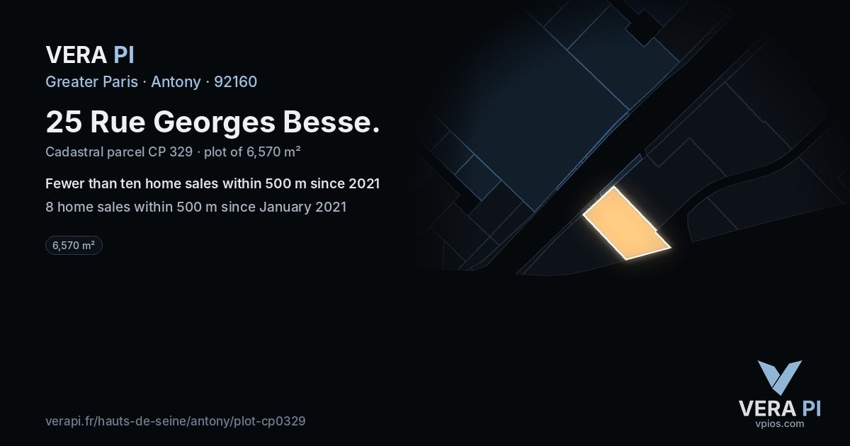 25 Rue Georges Besse, Antony at night – the plot lit, the parcels around coloured by the prices near them