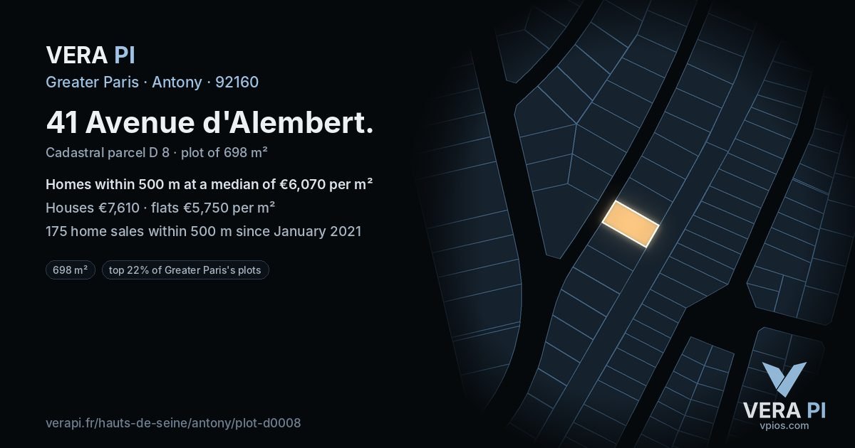 41 Avenue d'Alembert, Antony at night – the plot lit, the parcels around coloured by the prices near them