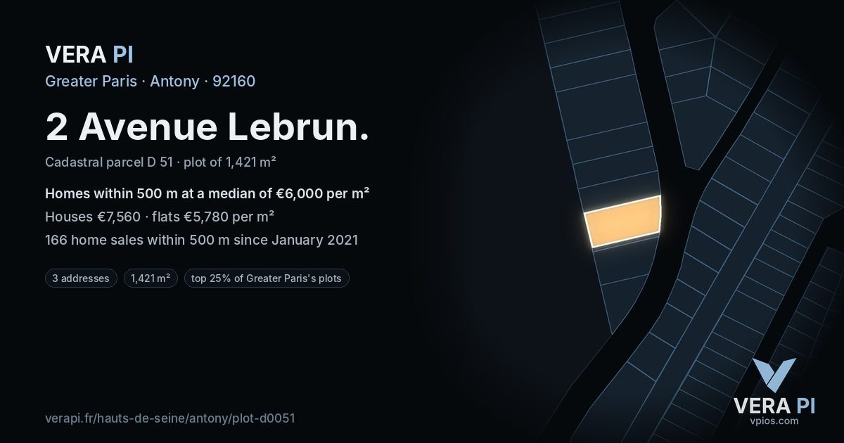 2 Avenue Lebrun, Antony at night – the plot lit, the parcels around coloured by the prices near them