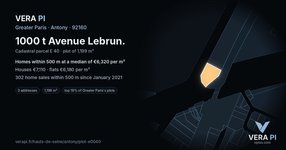1000 t Avenue Lebrun, Antony at night – the plot lit, the parcels around coloured by the prices near them