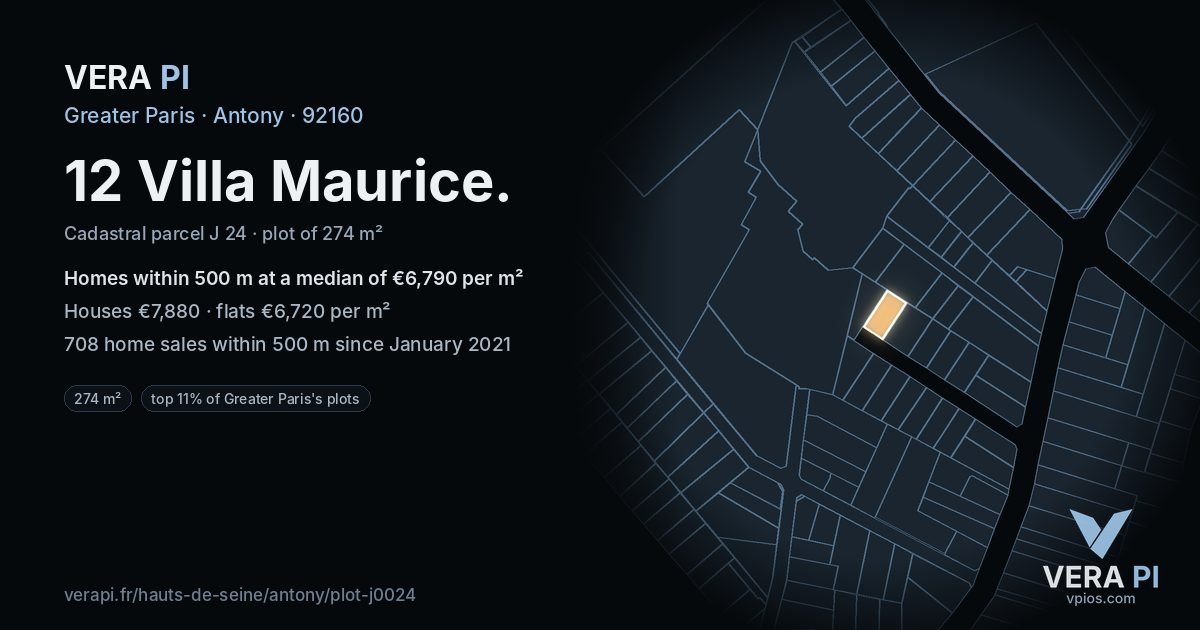 12 Villa Maurice, Antony at night – the plot lit, the parcels around coloured by the prices near them