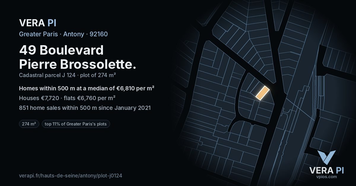 49 Boulevard Pierre Brossolette, Antony at night – the plot lit, the parcels around coloured by the prices near them