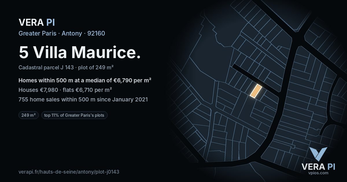 5 Villa Maurice, Antony at night – the plot lit, the parcels around coloured by the prices near them