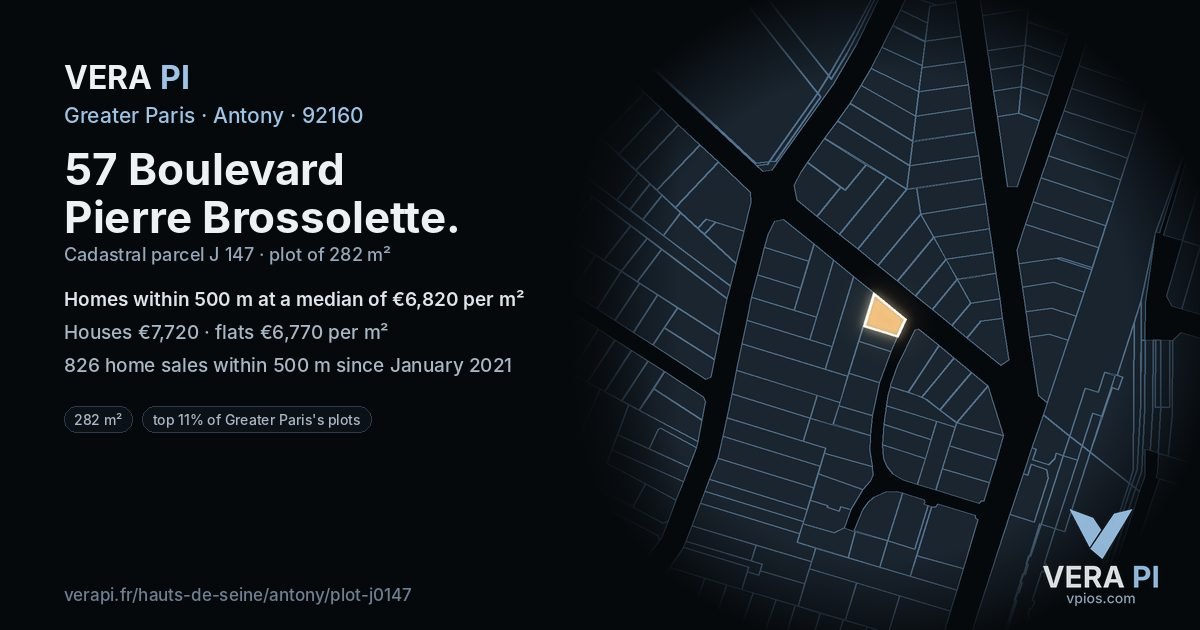 57 Boulevard Pierre Brossolette, Antony at night – the plot lit, the parcels around coloured by the prices near them