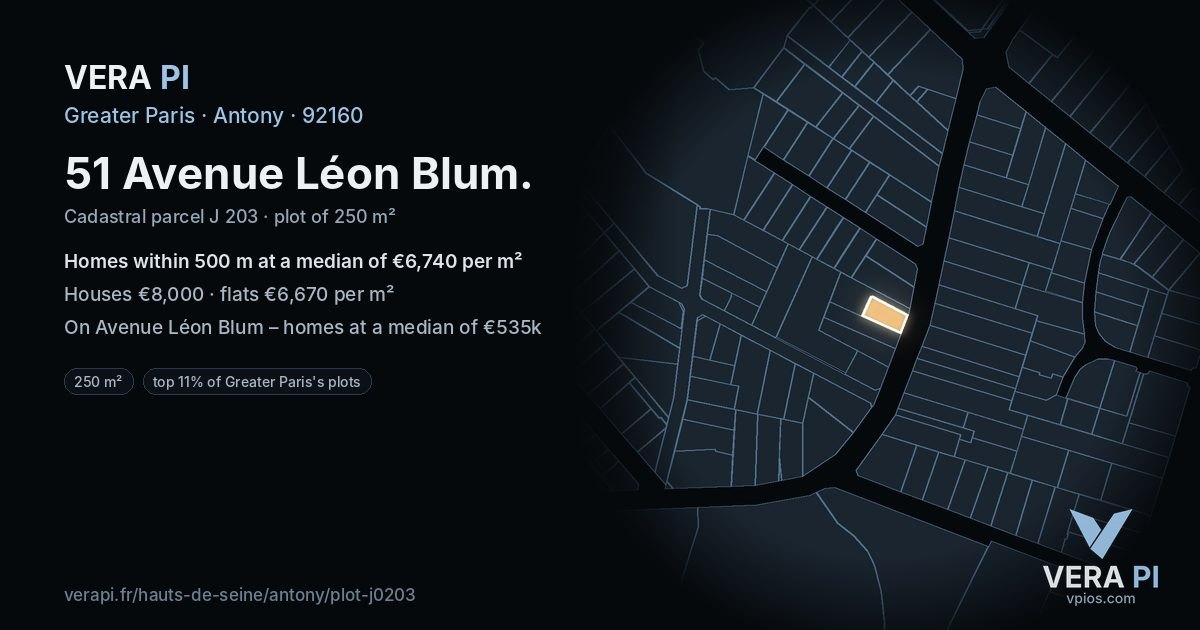 51 Avenue Léon Blum, Antony at night – the plot lit, the parcels around coloured by the prices near them