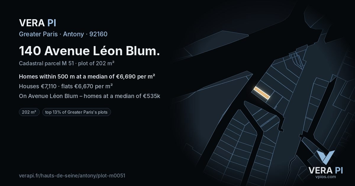 140 Avenue Léon Blum, Antony at night – the plot lit, the parcels around coloured by the prices near them