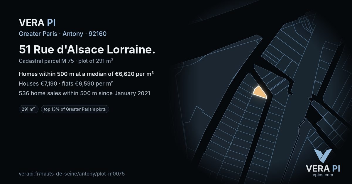51 Rue d'Alsace Lorraine, Antony at night – the plot lit, the parcels around coloured by the prices near them