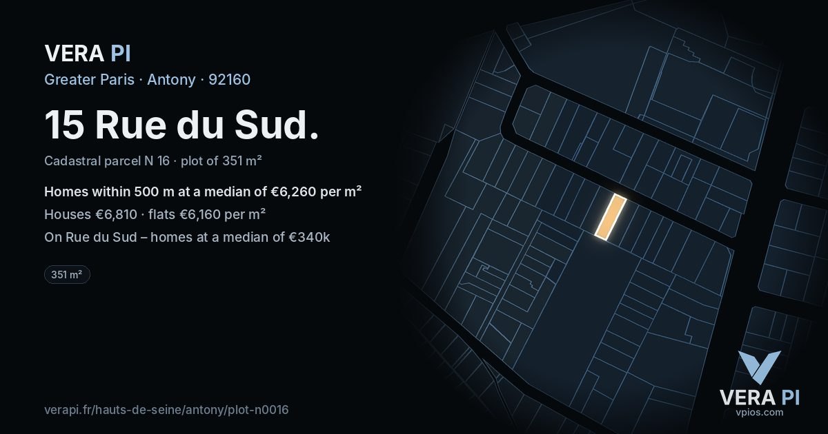 15 Rue du Sud, Antony at night – the plot lit, the parcels around coloured by the prices near them
