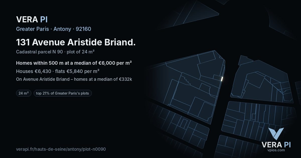 131 Avenue Aristide Briand, Antony at night – the plot lit, the parcels around coloured by the prices near them