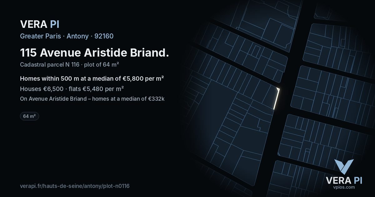 115 Avenue Aristide Briand, Antony at night – the plot lit, the parcels around coloured by the prices near them