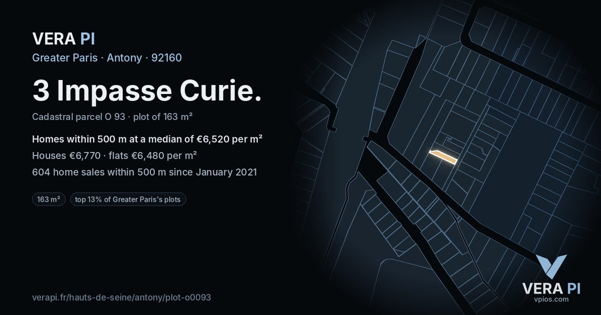 3 Impasse Curie, Antony at night – the plot lit, the parcels around coloured by the prices near them