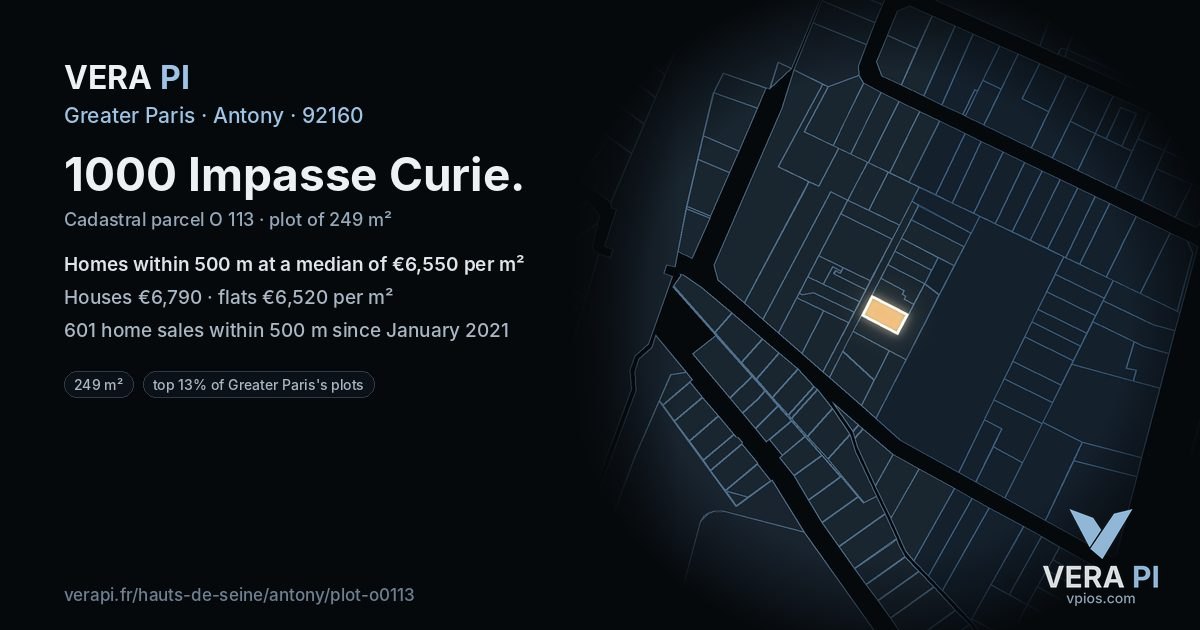 1000 Impasse Curie, Antony at night – the plot lit, the parcels around coloured by the prices near them